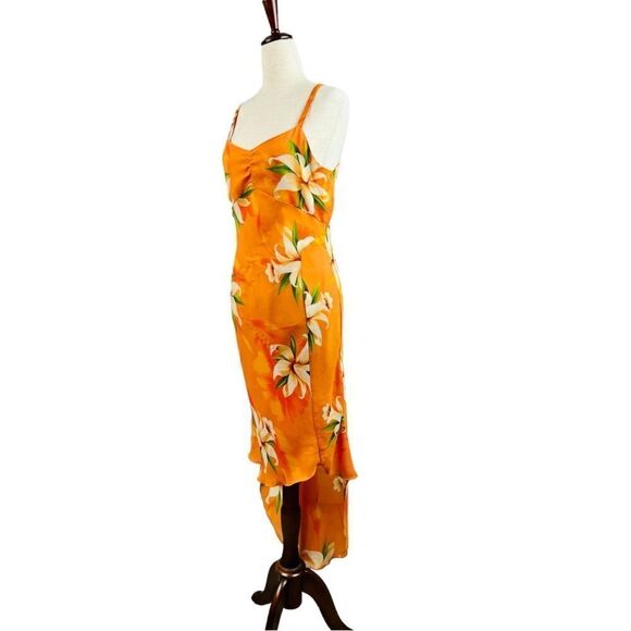 Vintage Y2K Nicolete Orange Tropical Aloha Hawaiian Hi-lo Maxi Dress - Picture 2 of 11